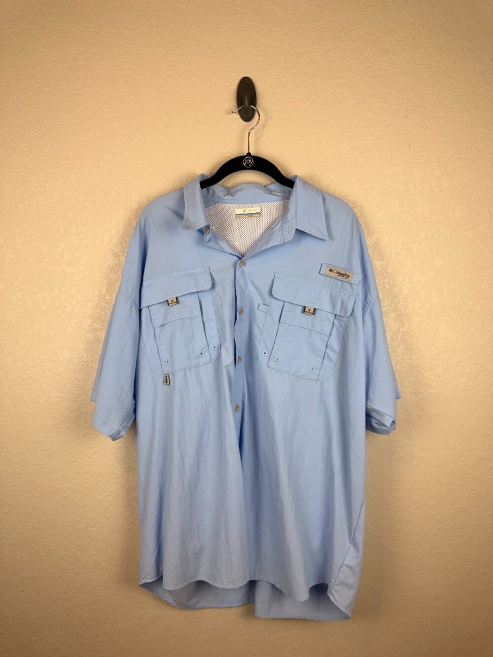 Columbia PFG Light Blue Vented Short Sleeve Fishing Shirt Men’s XL
